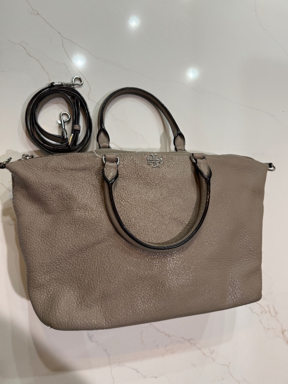Tory Burch pebbled leather satchel/tote with top handles/shoulder strap